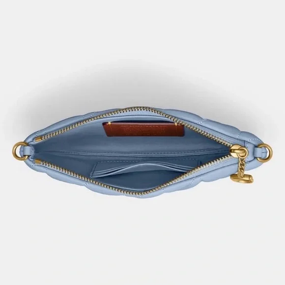 Coach Pouch Bag with Pillow Quilting in Brass/Bluebell Nappa Leather NWT - Picture 3 of 13